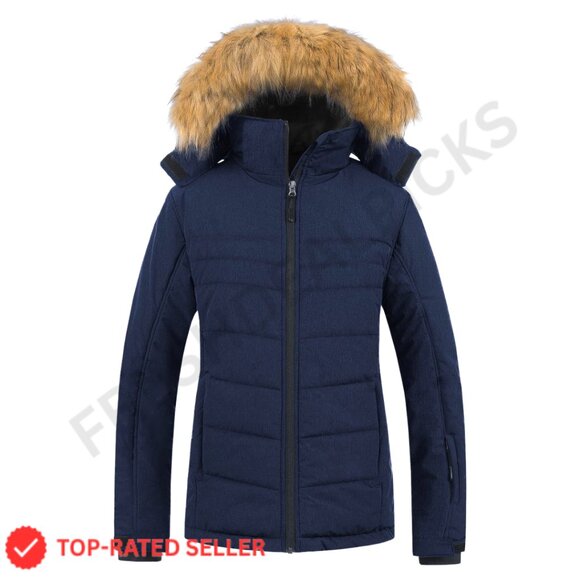 Waterproof Ski Jacket with Fur Hood Puffer Snow Coat